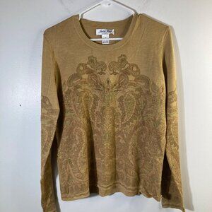 Womens Judith Hart Petites Silk Blend Knit Light Sweater Tan Gold‎ Pattern MP
